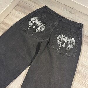 Gloe Super Baggy Jeans Size Small (30x29.5) Great Jeans Cross with Wings